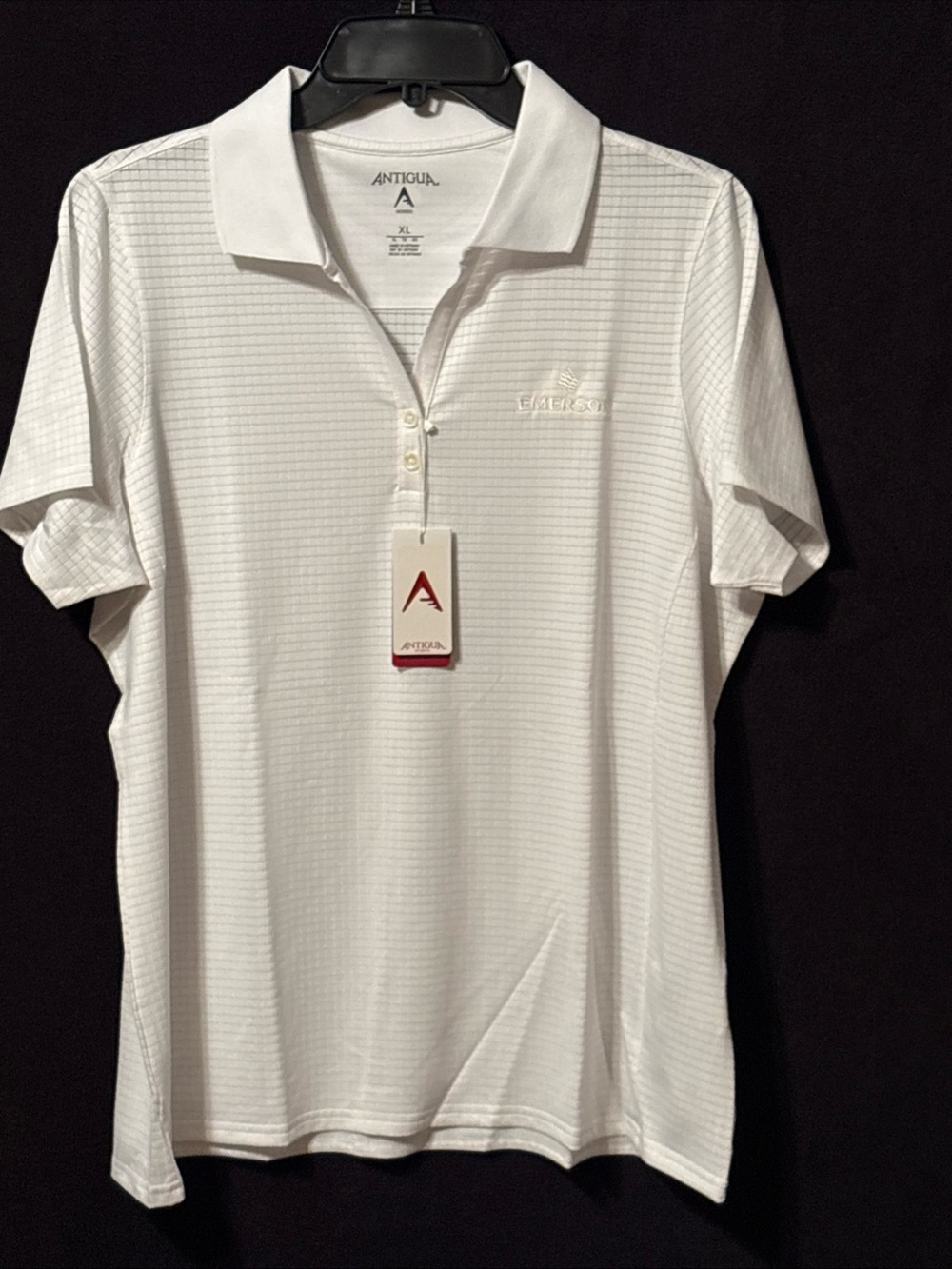 NWT Antigua White Short Sleeve Polo with Subtle Textured Stripe